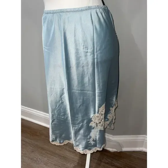 Vintage Christian Dior Slip Skirt Light Blue Lace Trim ILGWU USA Made M - Picture 6 of 15